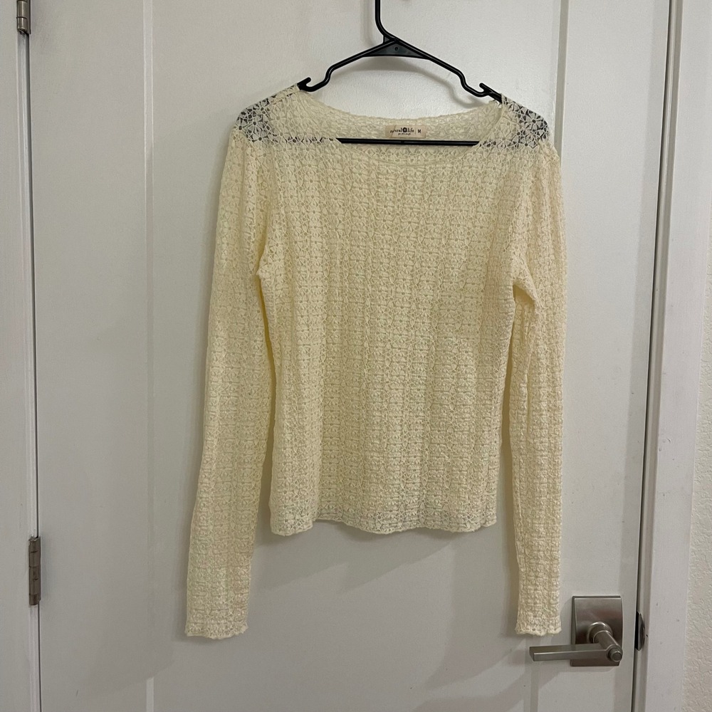 Natural Life Mesh Floral Cream Eyelet Blouse Cottagecore Boho Hippie